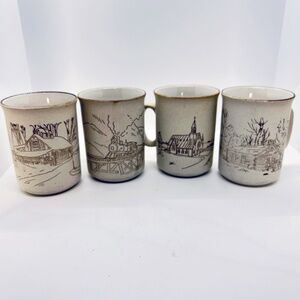 Set of 4 Vintage Collection Manoir Stoneware Canadiana Mugs